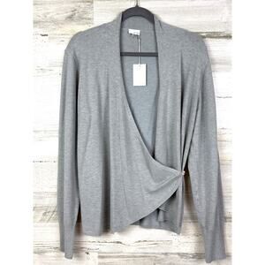 ECRU Women’s L Light Gray Long Sleeve Wrap Front Cozy Soft Cardigan Sweater NWT
